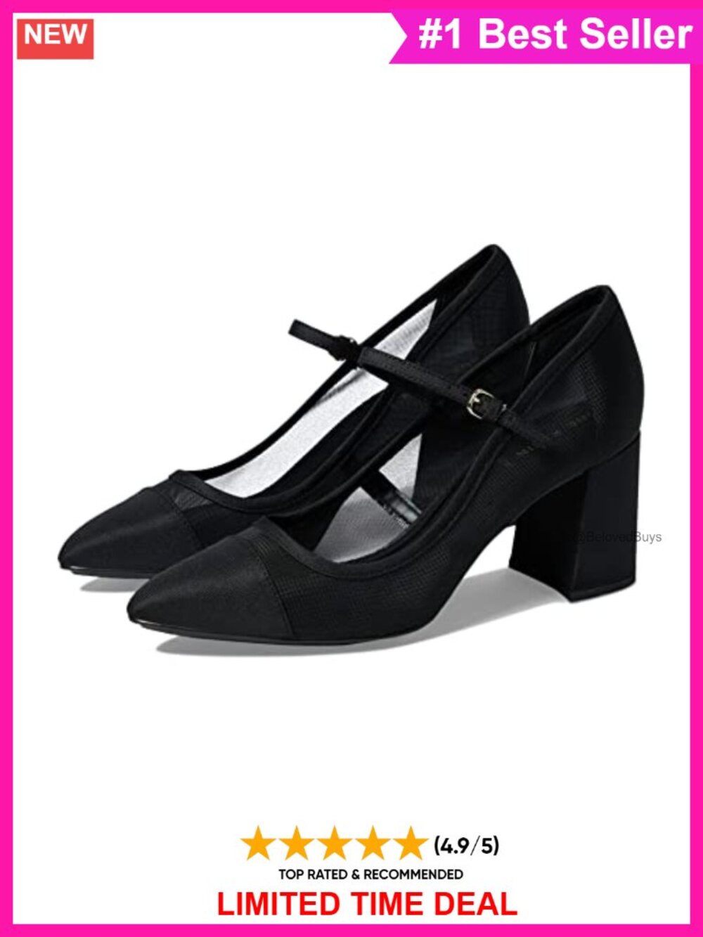Anne Klein Bryant Pump Pointed Toe Chunky Block Heel Slip-On Mesh